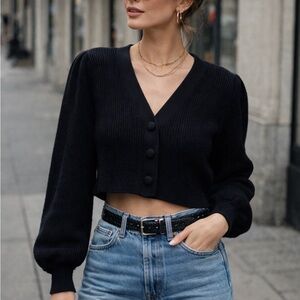 Zara Black Cropped V-Neck Button Cardigan